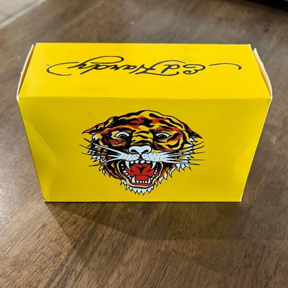 Ed Hardy Yellow Box with Bulldog Graphic with Swarovski crystals